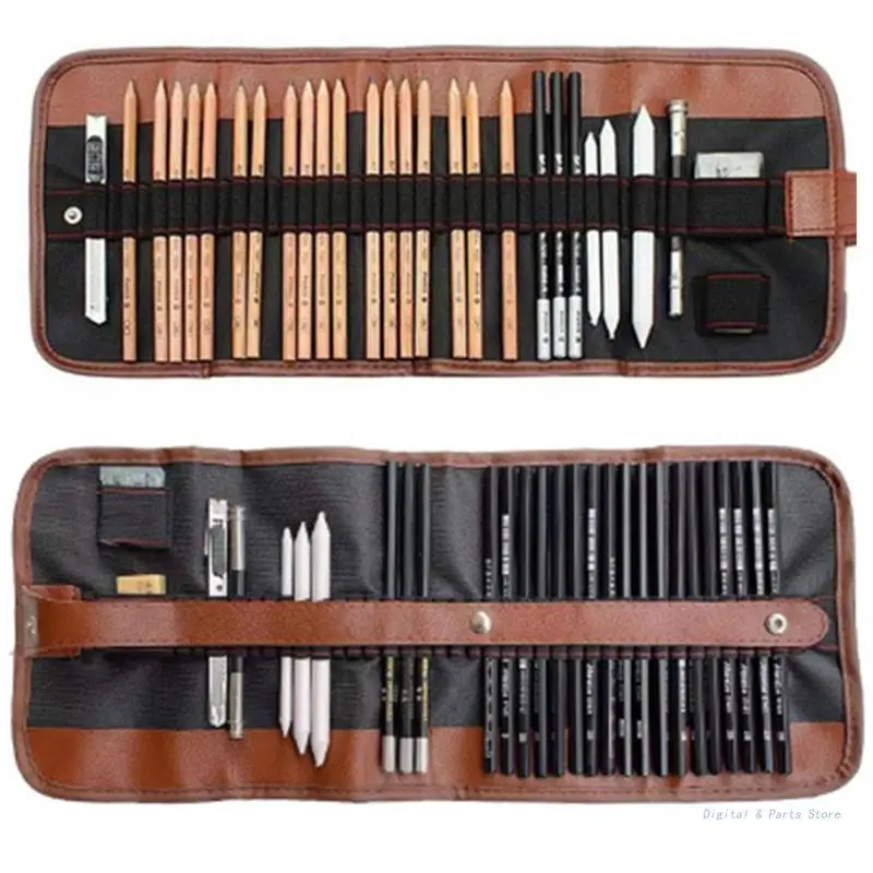 

M17F 29pcs Wooden Drawing Sketch Kit Charcoal Pencil Eraser Art Craft Painting Sketching Set for Artist Beginners