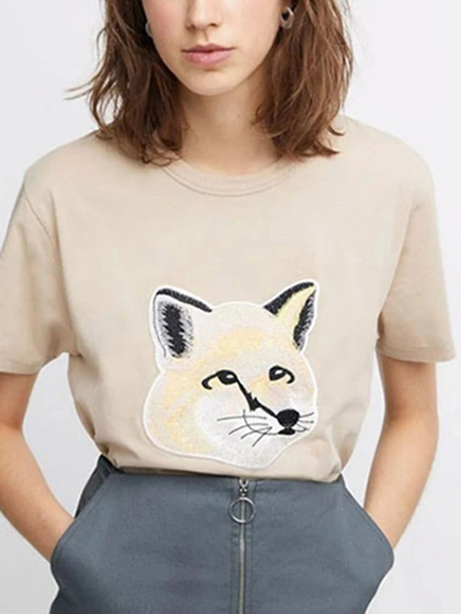 

fox print Graphic T-Shirt Ladies Summer Short Sleeve Round Neck Cotton T Shirt Casual tshirt 2022 Classic Vintage Chic Top Femme