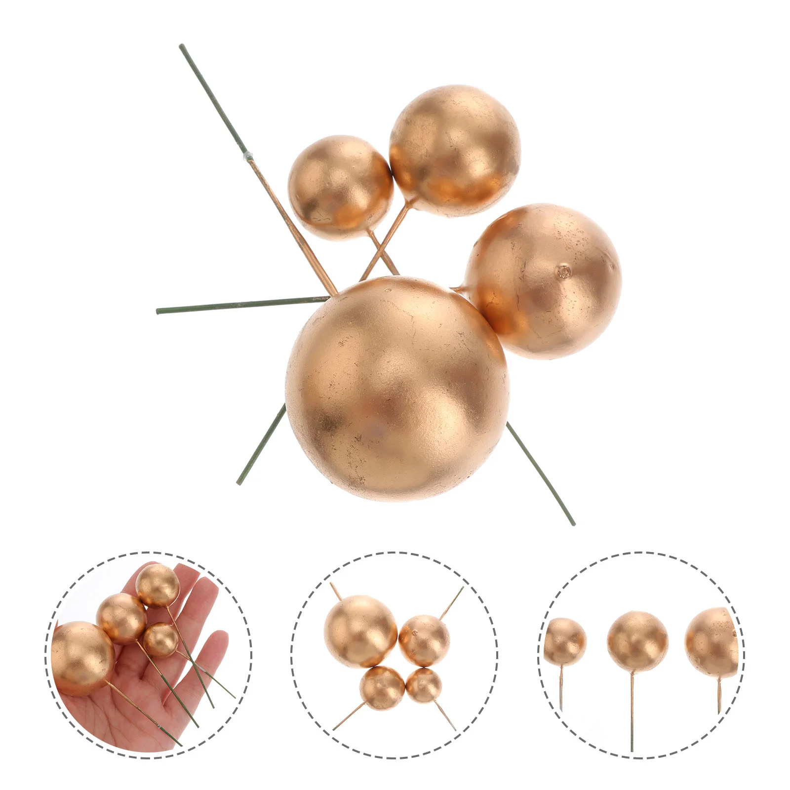 

20PCS Birthday Party Golden Ball Cake Decoration Cake Topper Creative Fruit Dessert Decor Insert for Birthday Party Gathering