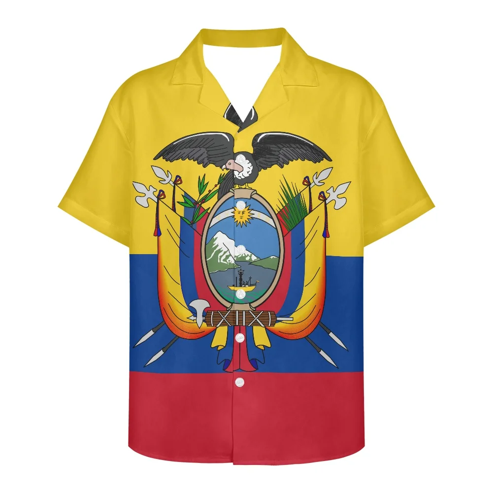 

Ecuador Flag Design Pattern Summer Vintage Fashion Short Sleeve Hawaii Shirts For Men Camisa Masculina Casual Wear Holiday Party
