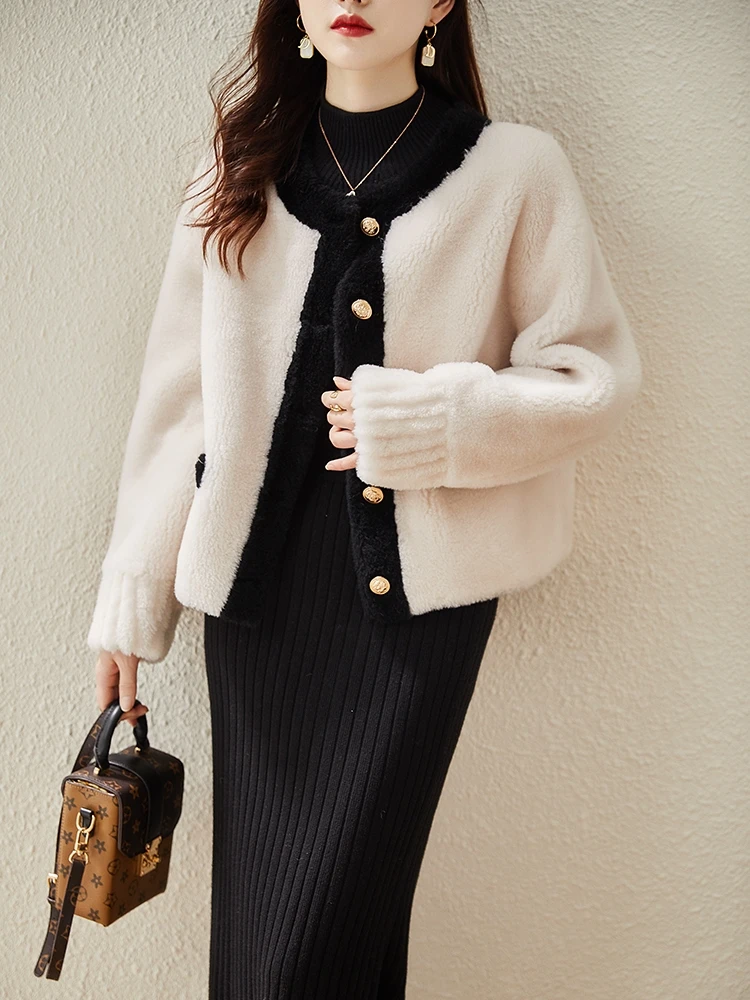 GOURS Winter Genuine Shearling Jackets for Women Fashion Natural Wool Real Fur Overcoats Thick Warm Soft New Arrival LD21005