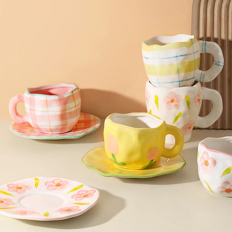 

Mug INS Wind Milk Coffee Gift Hand Painted Flower Mug Afternoon Tea Ceramic Cup Mug Breakfast Milk Cup Girls Gift Coffee Mugs
