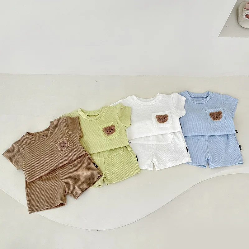 

2022 Summer New Baby Short Sleeve Clothes Set Infant Cute Bear T Shirts + Shorts Suit Cotton Baby Boy 2pcs Set Cute Girl Outfits