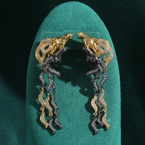 Винтажные серьги-капли цвета черного золота с головой лошади для женщин, аксессуары, антикварные украшения со стразами, 2025 г., высокое качество, Рождество