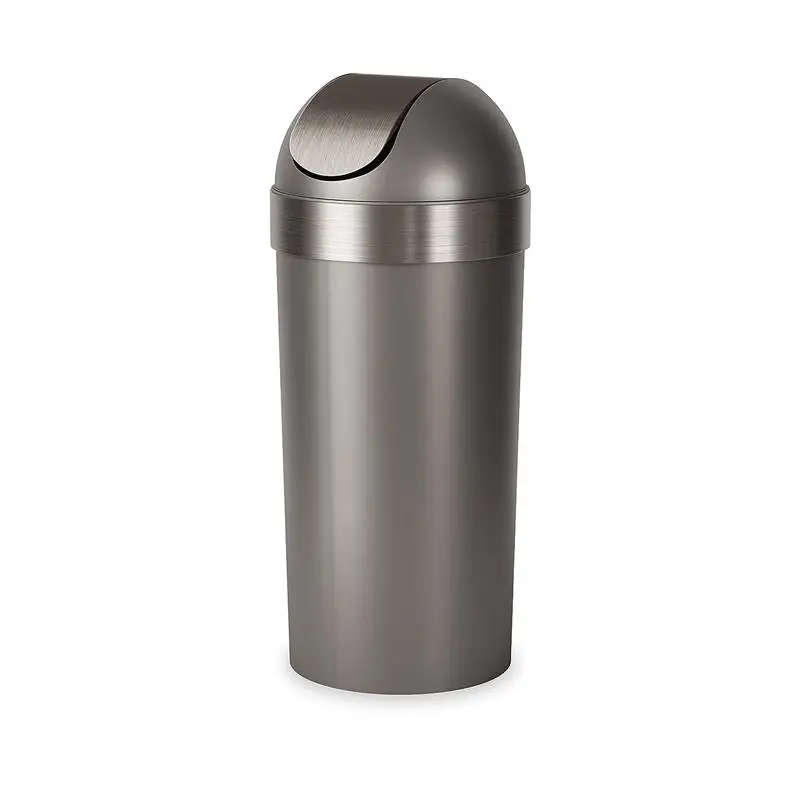 

Kitchen Trash Can,Trash Can,16 gal,Plastic,Swing Top Lid (Pewter)