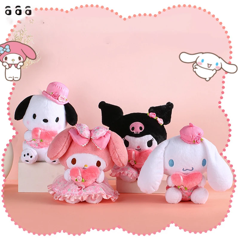 

Аниме Sanrio плюшевые игрушки милые Kuromi Cinnamoroll почтовые Kawaii Мультфильм моя мелодия Цветочная юбка Рождественская кукла подарок для девочки на день рождения