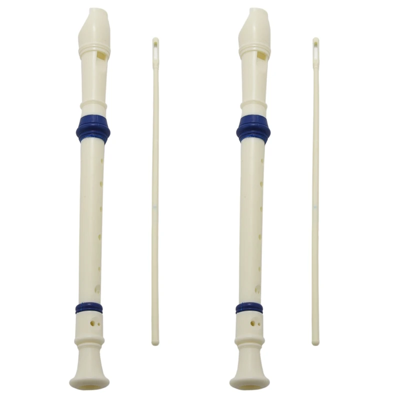 

2X Students Plastic 8 Holes Soprano Recorder Flute Beige Blue With Cleaning Stick