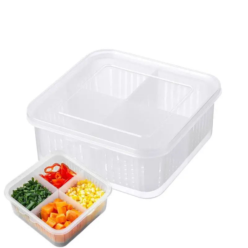 

Refrigerator Organizers Vegetable And Fruit Storage Box Drain Basket 4 Compartments Food meat Container Kitchen Accessories