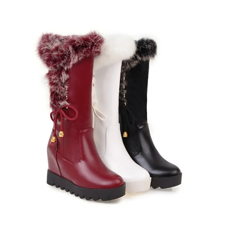 2023 Winter Warm Fur Knee High Heel Boots Women's Snow Boots High Heel Lace Women's Shoes Thigh High Heel Boots  43