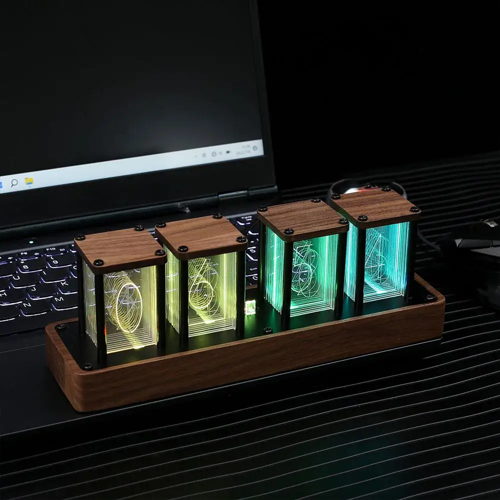 RGB Красочные Nixie Tube Clock Светодиодные настольные часы Современные светящиеся