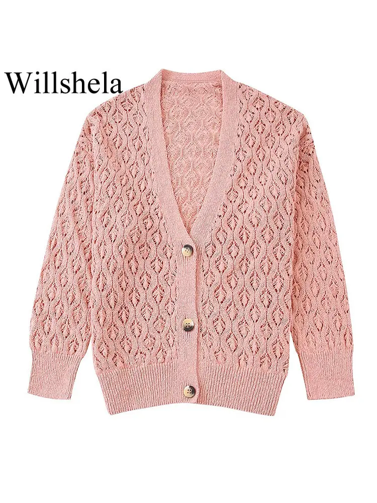 

Willshela женский модный жаккардовый однотонный однобортный Кардиган, Свитер в винтажном стиле с длинным рукавом и v-образным вырезом, женские ш...
