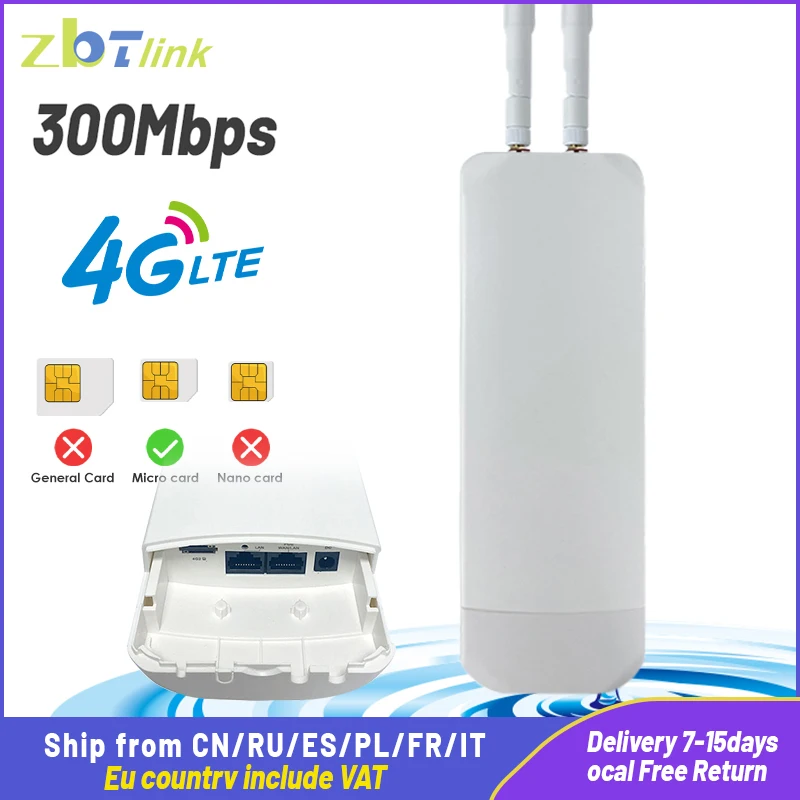 Zbtlink Waterproof Outdoor 4G Router 300Mbps CAT4 LTE Roteador 3G/4G SIM Card Wi-Fi Routers Modem for Outside WiFi Covera