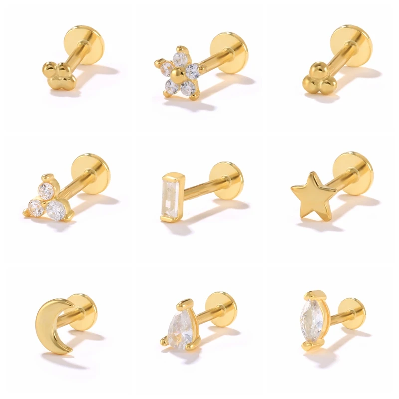 

AIDE Small Labret Lip Cartilage Tragus Moon Stud Earring Woman 925 Silver Zircon Piercing Earring Brinco Femme Jewelry Gift CZ