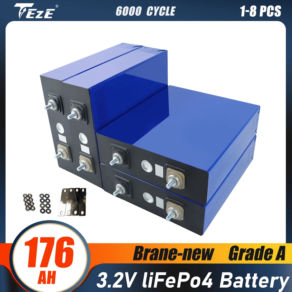

3.2V 176Ah Lifepo4 Battery 1-8PCS Grade A Rechargeable Lithium Iron Phosphate Cell for Boat Golf Cart RV US EU Tax Free