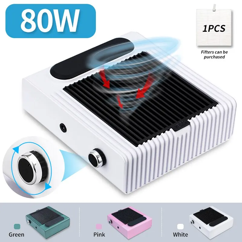80W Powerful Nail Dust Collector For Manicure Nail Vacuum Cleaner With Fitter Nail Dust Fan Manicure Salon Equipment