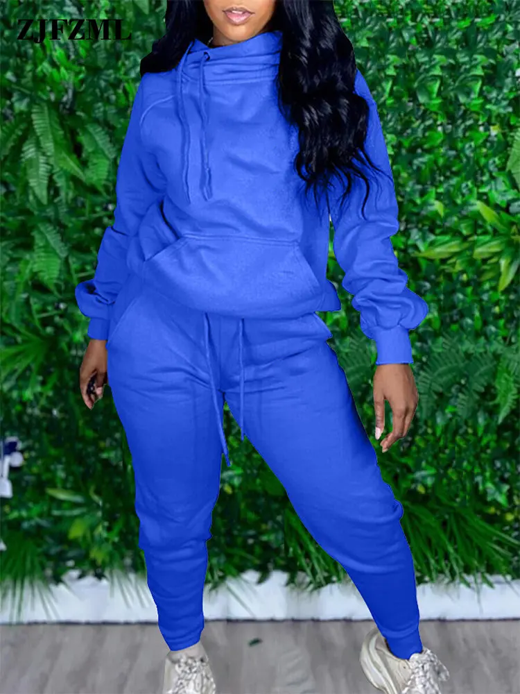 

Autumn Winter Women's Tracksuit Solid Casual Turtleneck Long Sleeve Pocket Sweatshirts and Drawstring Jogger Sweatpant Outfits