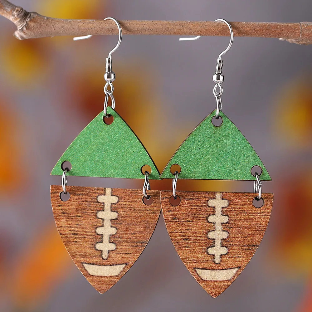 

New Sports Baseball Earrings Geometric Splice Double-sided Wood Earrings Women's Earrings Jewelry Wholesale