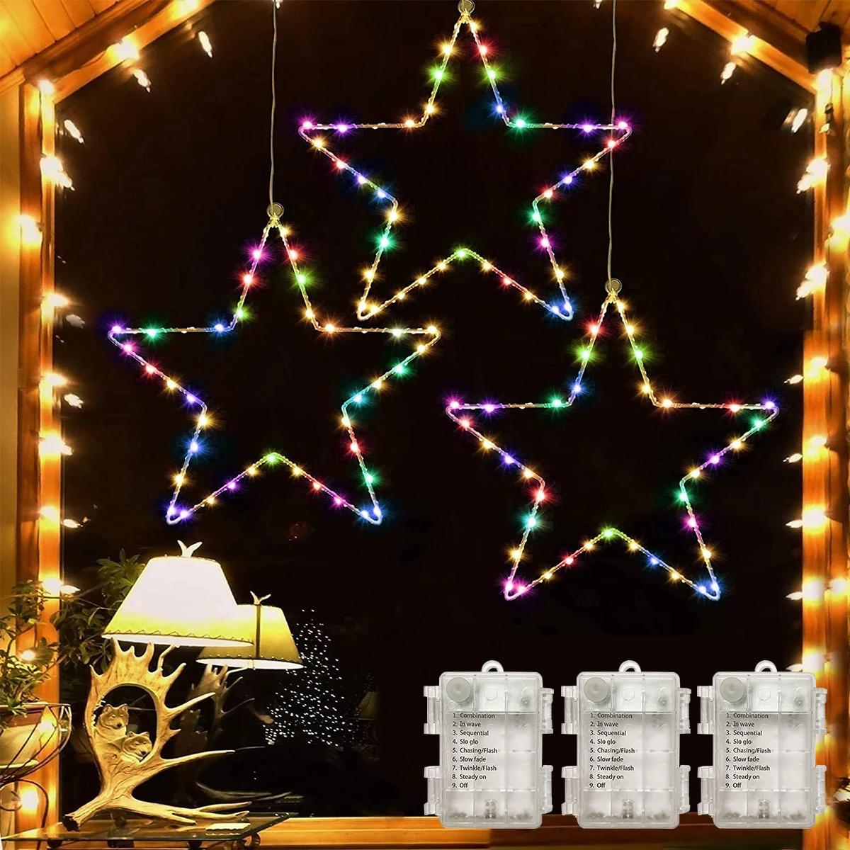 

Christmas Star Light Battery Powered IP44 Waterproof Star Curtain Light with 8 Lighting Modes and Remote Hanging Christmas Fairy