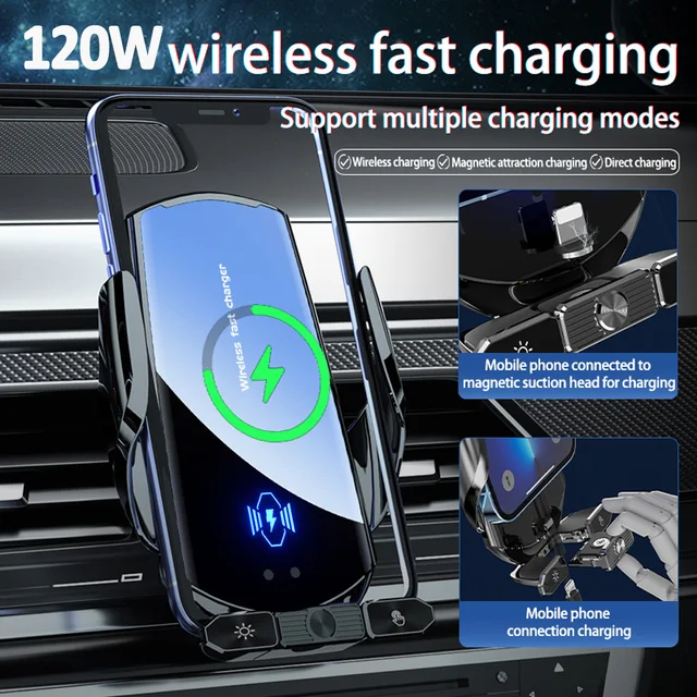 120W Car Wireless Charger Magnetic Automatic Car Mount Phone Holder Induction For iPhone 14 13 11 Samsung Xiaomi Fast Charging 4
