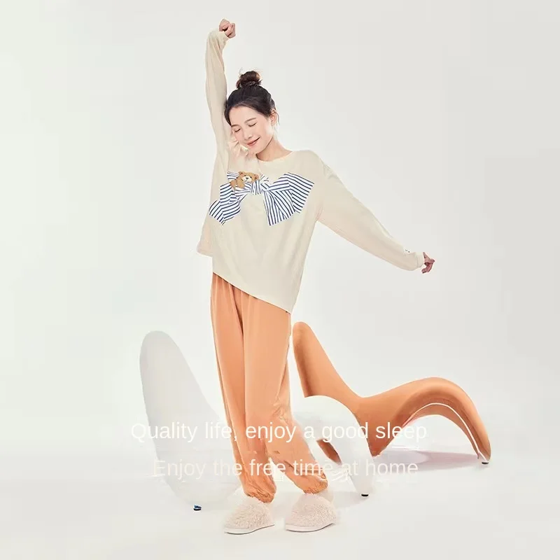 Pajama Dress Pajama Women's Spring and Autumn Style Milk Silk Simple Casual Long Sleeve Large Size women's home Nightwear