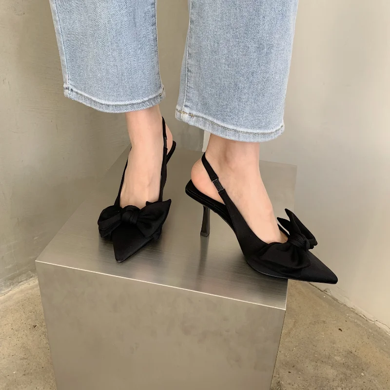 

Женские босоножки с бантом, туфли-лодочки с острым носком, без застежки, Элегантная классическая обувь с ремешком на пятке, Лидер продаж 2023