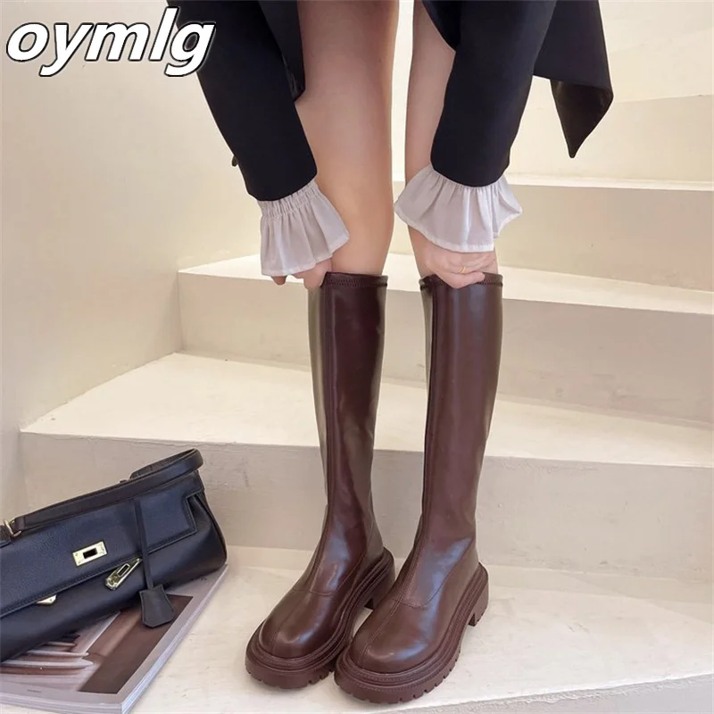 

Thick-soled knight boots women's 2022 autumn new square heel round toe but knee-high back zipper boots women