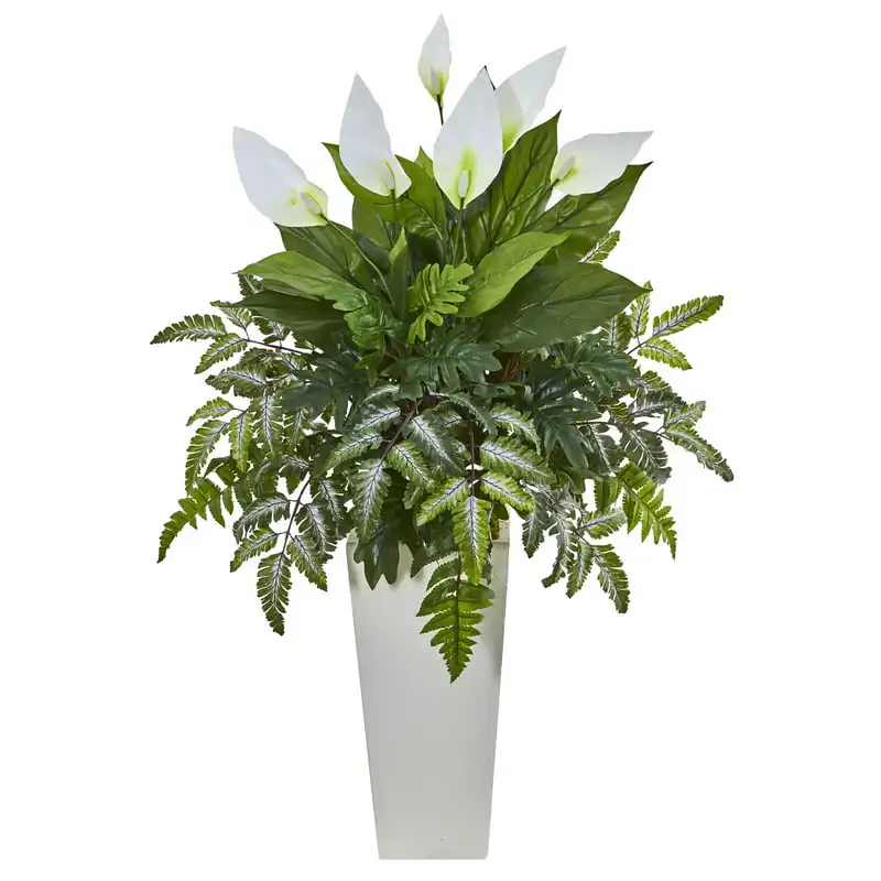 

Plastic/Polyester Green Mixed Spathiphyllum Artificial Plant in White Vase