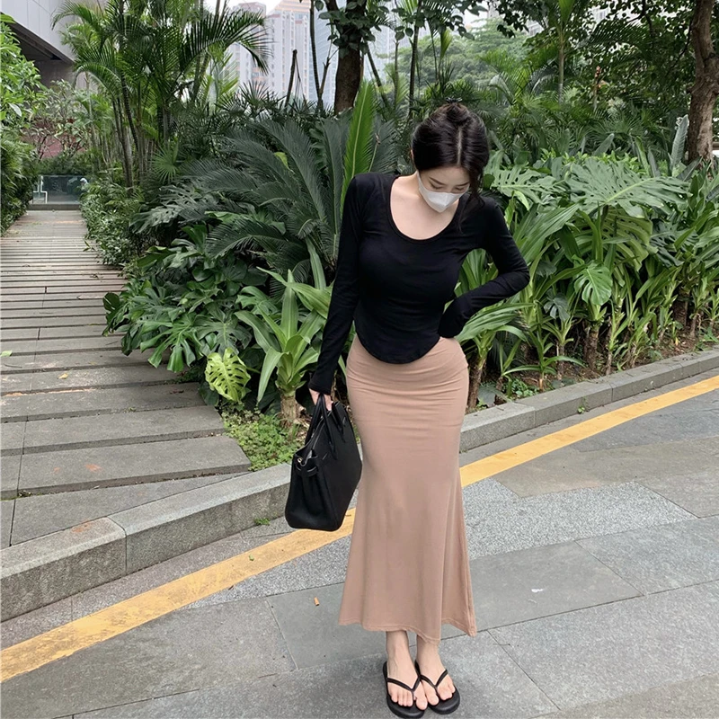 

Футболка женская с длинным рукавом, тонкий облегающий пикантный короткий Асимметричный нежный Топ, пиджак, внутренняя одежда, на лето