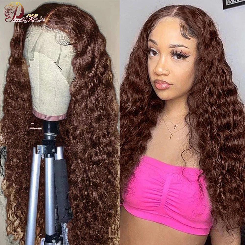 

Парик #4 шоколадно-коричневый кудрявый на сетке спереди, парик из человеческих волос, цветной бразильский парик с глубокой волной, прозрачны...