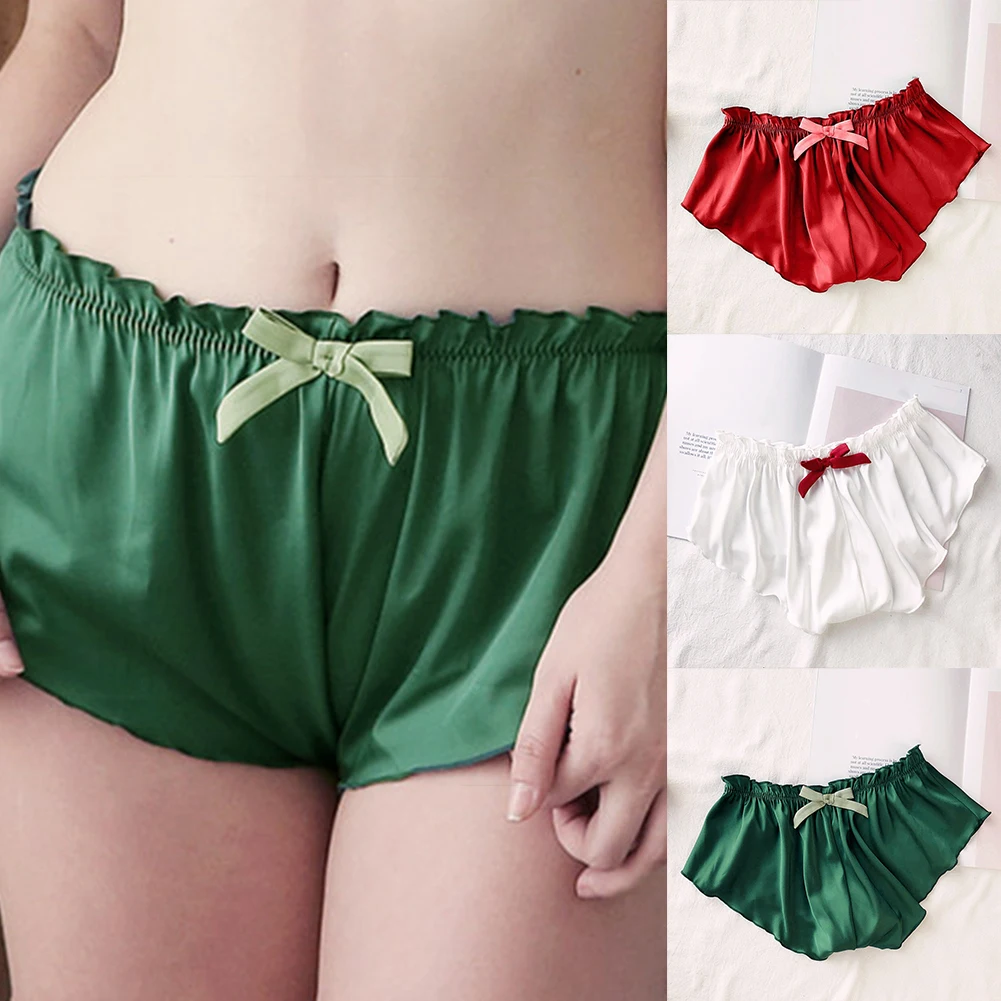 

Women Silk Satin Elastic Waist Breathable Lingerie Pajamas Bottom Solid Color Underwear Underpants Shorts Brief