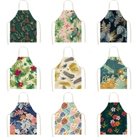 1 pcs summer flower women kitchen aprons waterproof cooking oil proof cotton linen antifouling chef apron cleaning 55x68cm