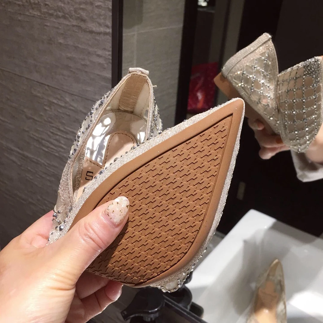 Womens Loafers 2023 Spring Summer Pointed Toe Flat Shoes Mesh Metal Designer Low Heel Casual Ladies Shoes