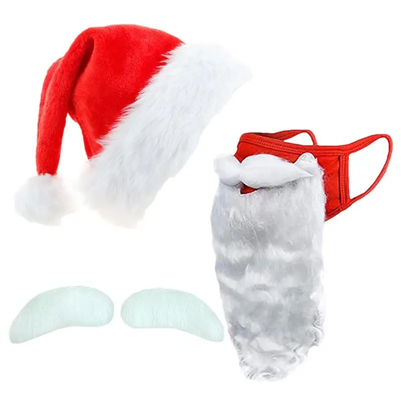 

Santa Claus Beard Face Cover Cute Face Cover Hat Eyebrow Kit For Adult Christmas Holiday Santa Funny Beard Face Covering Costume