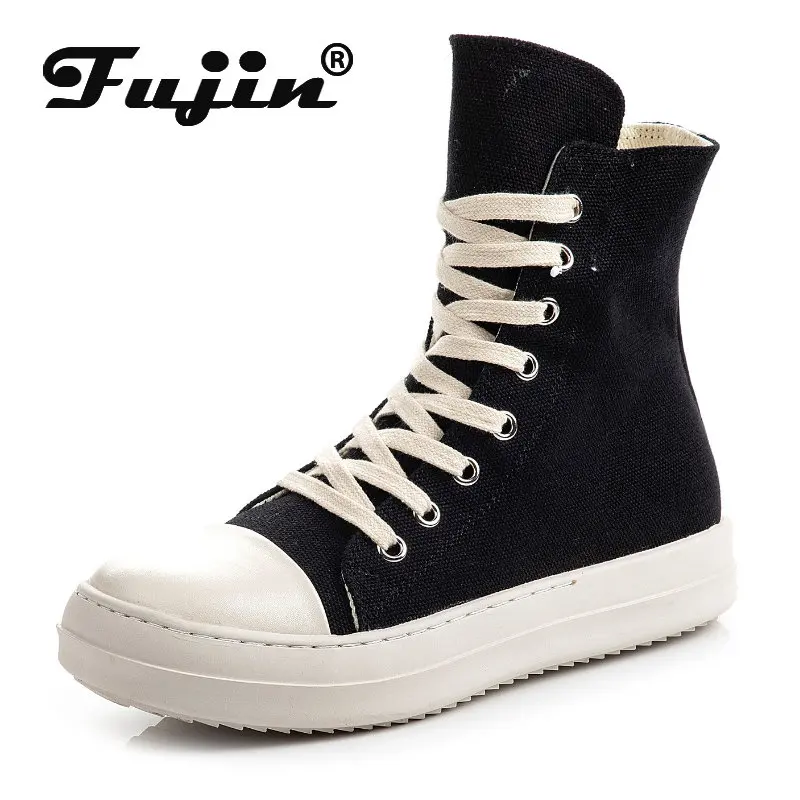 

Fujin 3cm Microfiber Canvas Platform Flats Autumn Leisure Casual Comfy Lace Up Fashion Sneakers Breathable Zipper Spring Shoes
