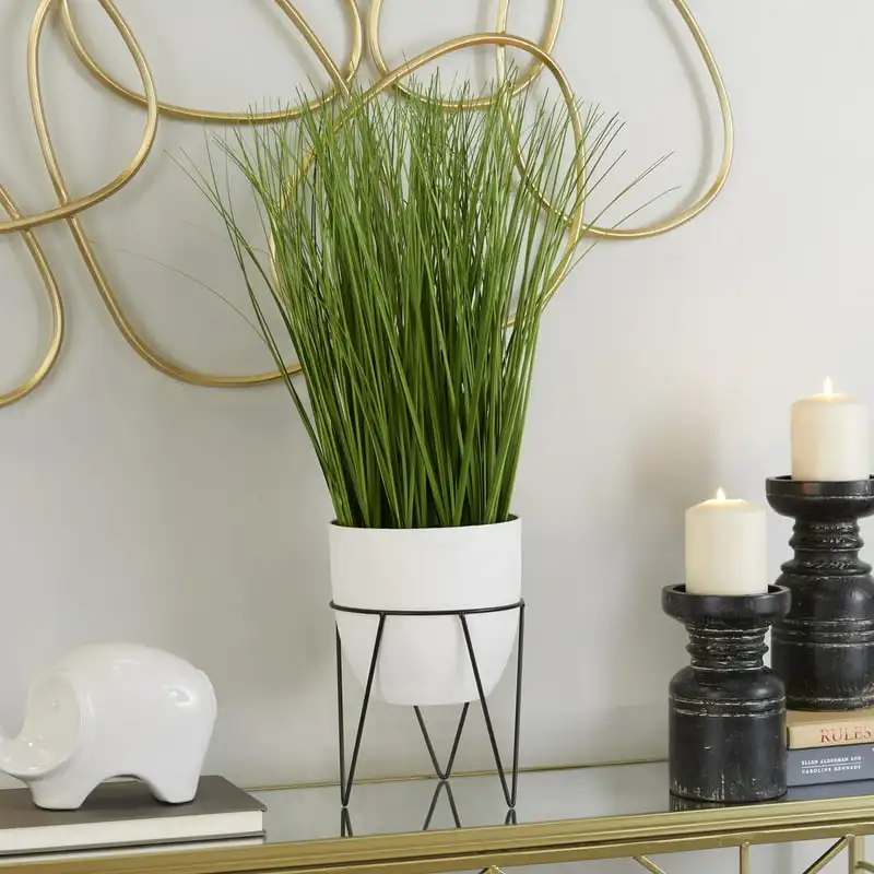 

25" Round Tall Wheatgrass Artificial Plant with Metal Stand and Round Pot, by