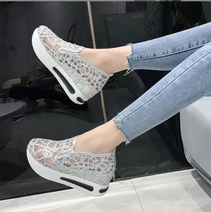 New High Heels Classic Platform Wedges Female Pumps Women's Mesh breathable fashion sequin women's shoes Wedding Shoes