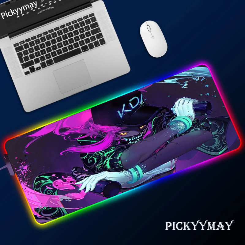 

LOL KDA Gaming Mousepad Game Slipmat RGB Led Setup Gamer Decoration Cool Glowing Mouse Mat Pc Republic Of Gamers With Cable Rug
