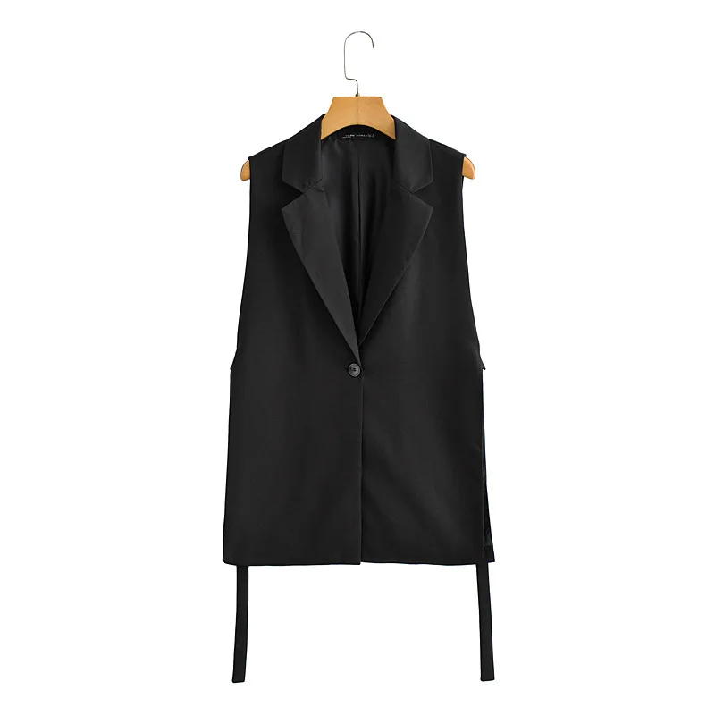 2022 Autumn New Fashion Solid Color Sleeveless Lapel Suit Female Side Streamer Design Suit Vest Jacket Fashion Independent Top