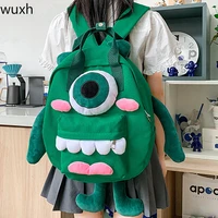 cartoon backpack kawaii childrens cute little monster bag multifunctional travel bag doll school bag green monster schoolbag