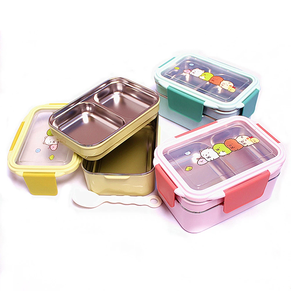 

Portable Double Layer Bento Box Cartoon Stainless Steel Lunch Box Food Container With Spoon For School Office Picnic Rice Bowl