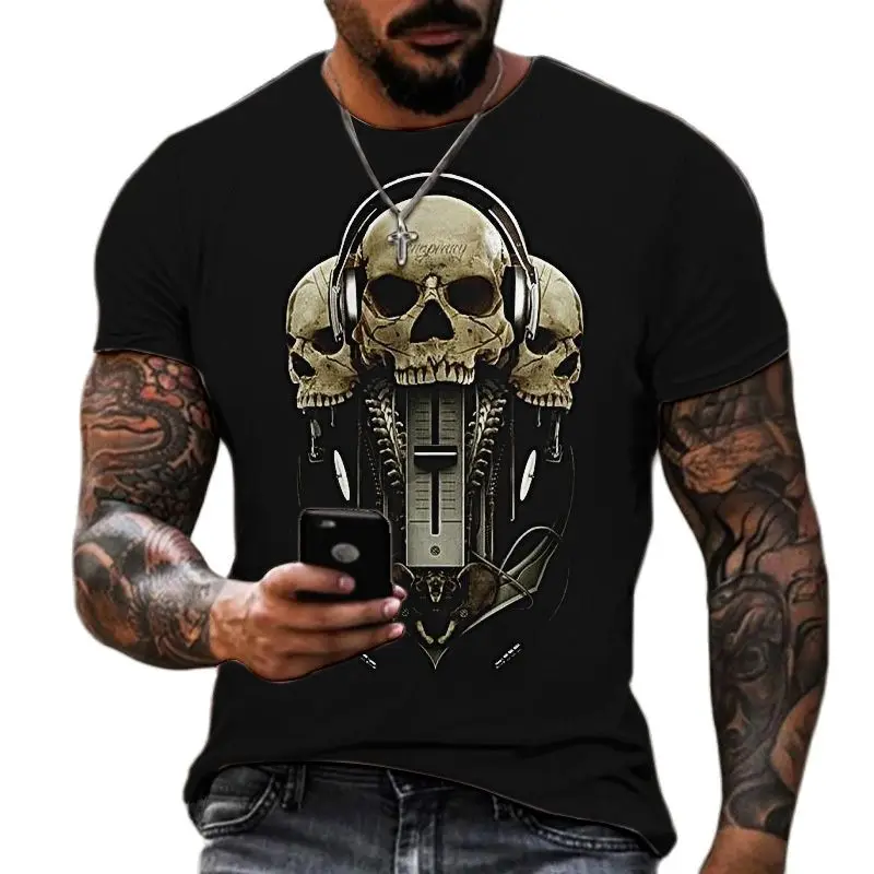 

O-Neck Short Sleeve Summer Horror Skull Men's T-shirt 3D Print Skull Street Hip Hop Shirt Oversized Top and T-shirt Men's Clothi