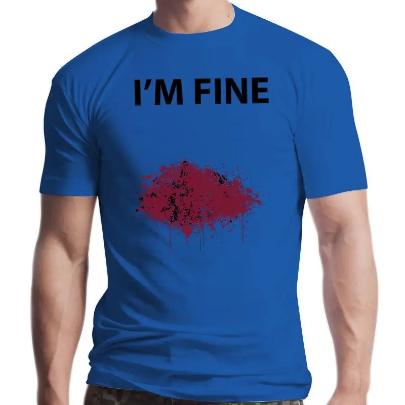 

Новая футболка с надписью Im Fine Bloody, забавная футболка с рисунком кровотечения и раны, круглая Мужская футболка, низкая цена, Мужская футболк...