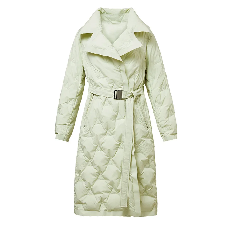 Long Parkas Winter White Duck Down Jacket Women Waist Slim Belt Jackets Loose Thick Warmth Cold Resistance Durable Coats Coat