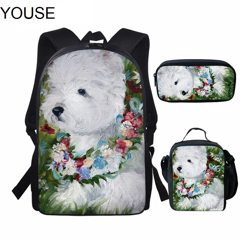 

YOUSE School Bags for Boys Children Primary School Book Bag Westie Dog Student Schoolpack with Zipper 16inch Mochila