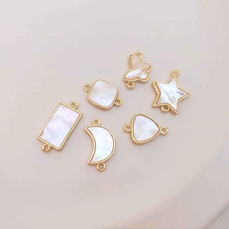 

1Pcs 14K Gold Filled Plated Mother Of Pearl Shellfish Double Ring Pendant Star Moon Butterfly DIY Bracelet Necklace Accessories