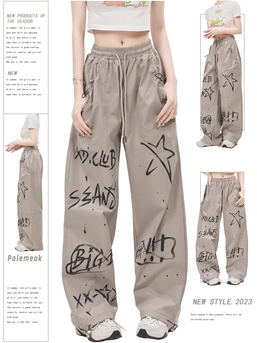

Женские брюки-карго Y2k в стиле Харадзюку, уличная одежда с парашютом, мешковатые брюки с завышенной талией и граффити в японском и корейском стиле, хиппи