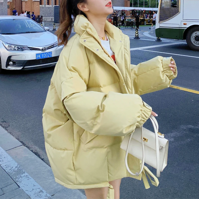 

Новая Корейская зимняя одежда, Женская куртка, теплая одежда с хлопковой подкладкой, ветрозащитные парки с воротником-стойкой, пальто, женская одежда