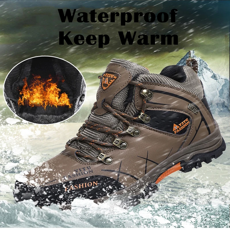 Waterproof Sneakers For Men 2022 New Hiking Shoes Keep Warm Snow Botas Hombre Winter Boot Leather Hunting Tourism Mountain Shoes