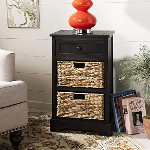 

Collection Carrie Vintage Grey / Natural Wicker 3-Drawer Storage Nightstand Side Table (Fully Assembled)