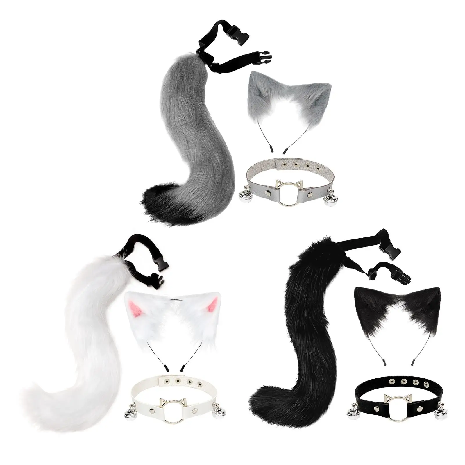 

3Pcs Plush Ears and Tail Set Faux Hair Clip Costume Cosplay